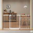 Extra Wide Baby Gate with Door 53.4-61.3 Inch Pressure Mounted, Auto Close Child Baby Gates for Doorways No Drill, Walk Through Dog Gate Indoor for The House, White