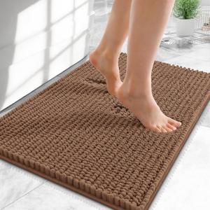 OLANLY Thick Bathroom Rugs 24x16, Extra Soft Absorbent Chenille Bath Rugs, Rubber Backing, Machine Wash Dry, Bath Mats for Bathroom Floor, Tub and Shower, Home Decor Accessories, Mocha