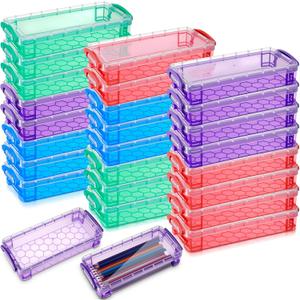 Gueevin 24 Pcs Large Capacity Plastic Pencil Box Clear Plastic Pencil Case Crayon Box with Snap Tight Lid Watercolor Pen Storage Brush Organizer Drawing Tools Container (Dark)