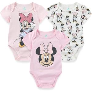 Disney Minnie Mouse Winnie the Pooh Lilo & Stitch Nightmare Before Christmas Girls 3 Pack Bodysuit for Newborn and Infants (3-6 Months, Pink)