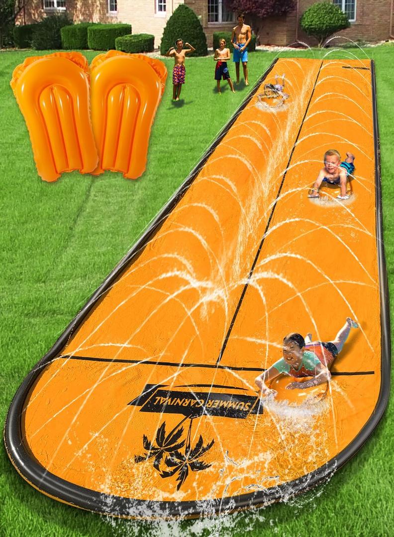 Slip and Water SlipSlip Water Slide for Kids Backyard 22ft*2 Lane Orange,Summer Toys for Kids Outdoor with Sprinkler and 3 Bodyboards