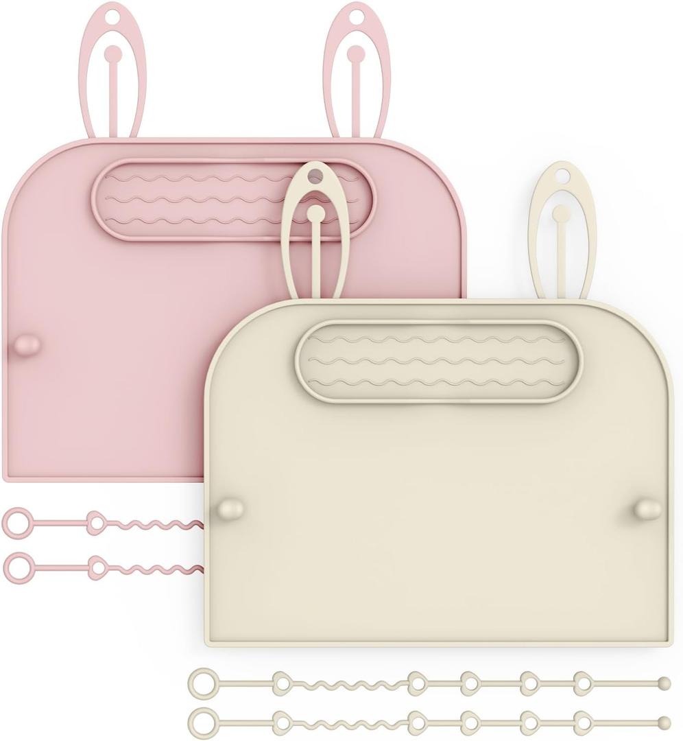 2Pack Silicone Placemats for Baby&Kid, Stain-Proof Non-Slip Baby Place Mat for Restaurant Highchair& Home Dining, Baby-led Food mats for Travel, Portable Toddler Table mat-Waterproof&Dishwasher Safe (Pink&beige)
