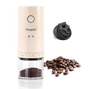 Mongdio Portable Electric Coffee Bean Grinder with 38 Adjustable Settings, Rechargeable Coffee Grinders for Home Use, Coffee Grinder for Travel  White