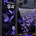 DOMAVER for iPhone 17 Pro Max Case, Butterfly Starlight Pattern [Military-Grade Protection] Women Girl Anti-Slip Shockproof Bumper Phone Cases for iPhone 17 Pro Max 6.9inch, Black/Purple