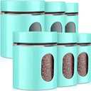6 Pack Kitchen Canisters Set 20 oz Airtight Stainless Steel Canister Food Storage Container with Window Glass, Coffee Sugar Candy Jars Tea Organizer for Flour Cookies Spices Grains Kitchen(Turquoise)