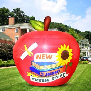 Back to School Inflatable Outdoor Decorations 4.92FT Welcome Back to School Outdoor Decoration with 2 LEDs Yard Decor Props for First Day of School Party Kindergarten Preschool Graduation
