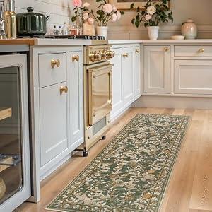 Jinchan 2x6 Runner Rug Floral Vintage Washable Area Rug, Green