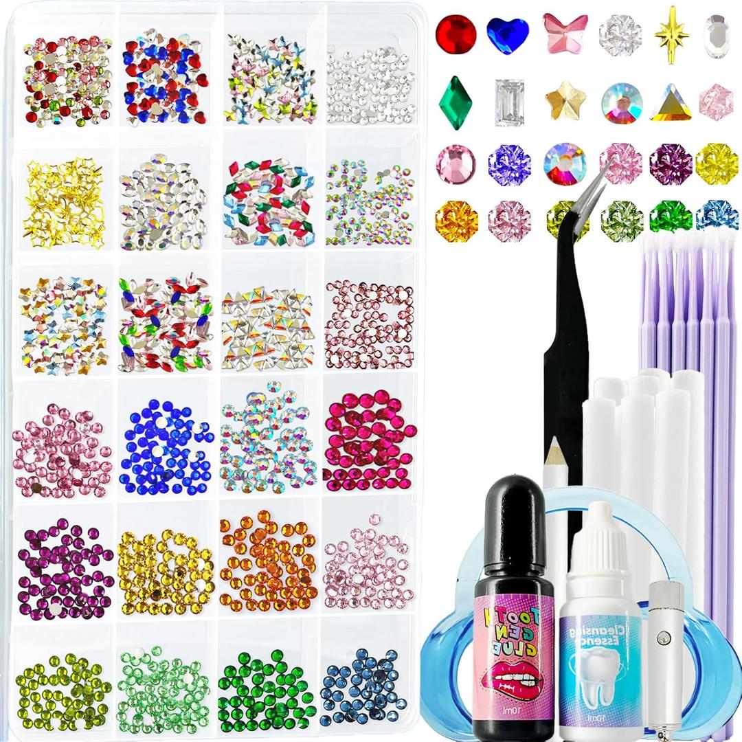 CiikDux DIY Tooth Jewelry Kit - 770 Crystals, 12 Shapes Bedazzle Gems, Teeth Jewelry Starter Set