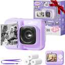 Instant Print Camera for Kids, Christmas Birthday Gifts for Girls Boys Age 3-12, TYPONOS Kids Cameras, Portable Toy Camera for 3 4 5 6 7 8 9 10 Year Old Girl with 32GB SD Card, Purple, 1 Count