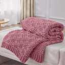 Knitted Weighted Blanket for Adult, Chunky Knit Weighted Throw for Sleep 60"*80" 20lbs, Cooling Breathable Machine Washable Heavy Blanket for Room Decor (Pink, Queen)