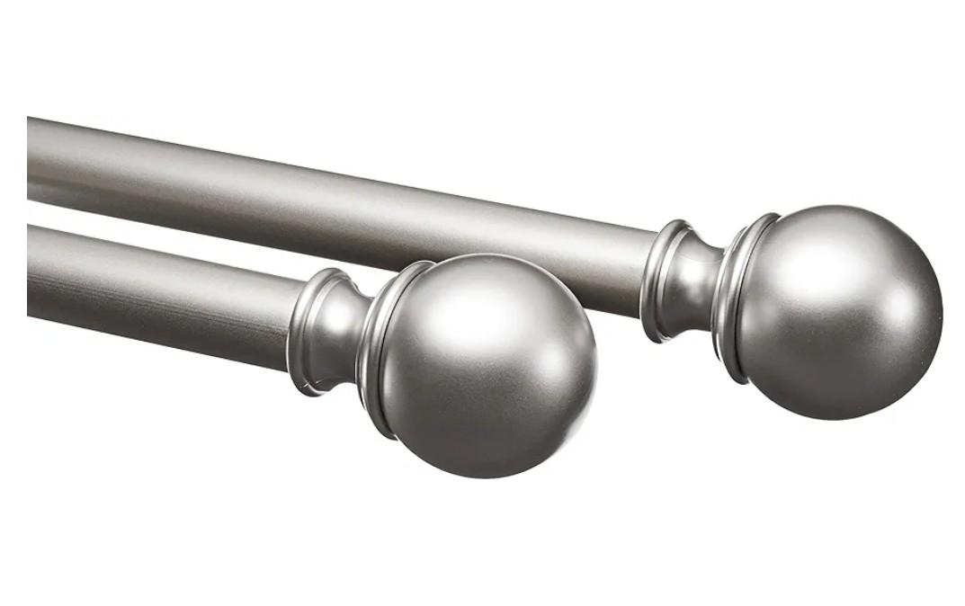 Amazon Basics Adjustable Heavy Duty Curtain Rod for Windows, Round Finials, 1-Inch Rod, 72" to 144", Nickel, 1-Pack