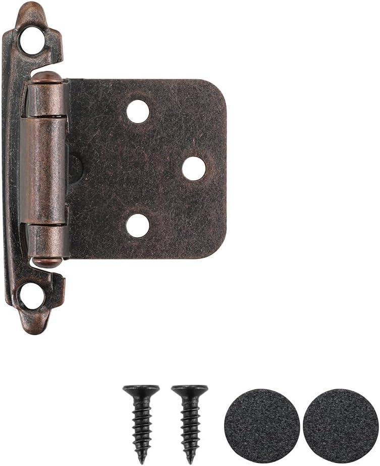 JQK 1/2 Inch Overlay Cabinet Door Hinges Oil Rubbed Bronze, 10 Pack 5 Pairs Flush Face Mount Cupboard Self-Closing Kitchen Cabinet Hinges with Door Bumper, CH200-ORB-P10