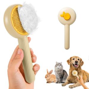 New pet brush,cat brush with release button,Self Cleaning Slicker Brush for Dogs & Cats,dog brush for shedding,puppy brush,Easy Desheding(Light Beige)