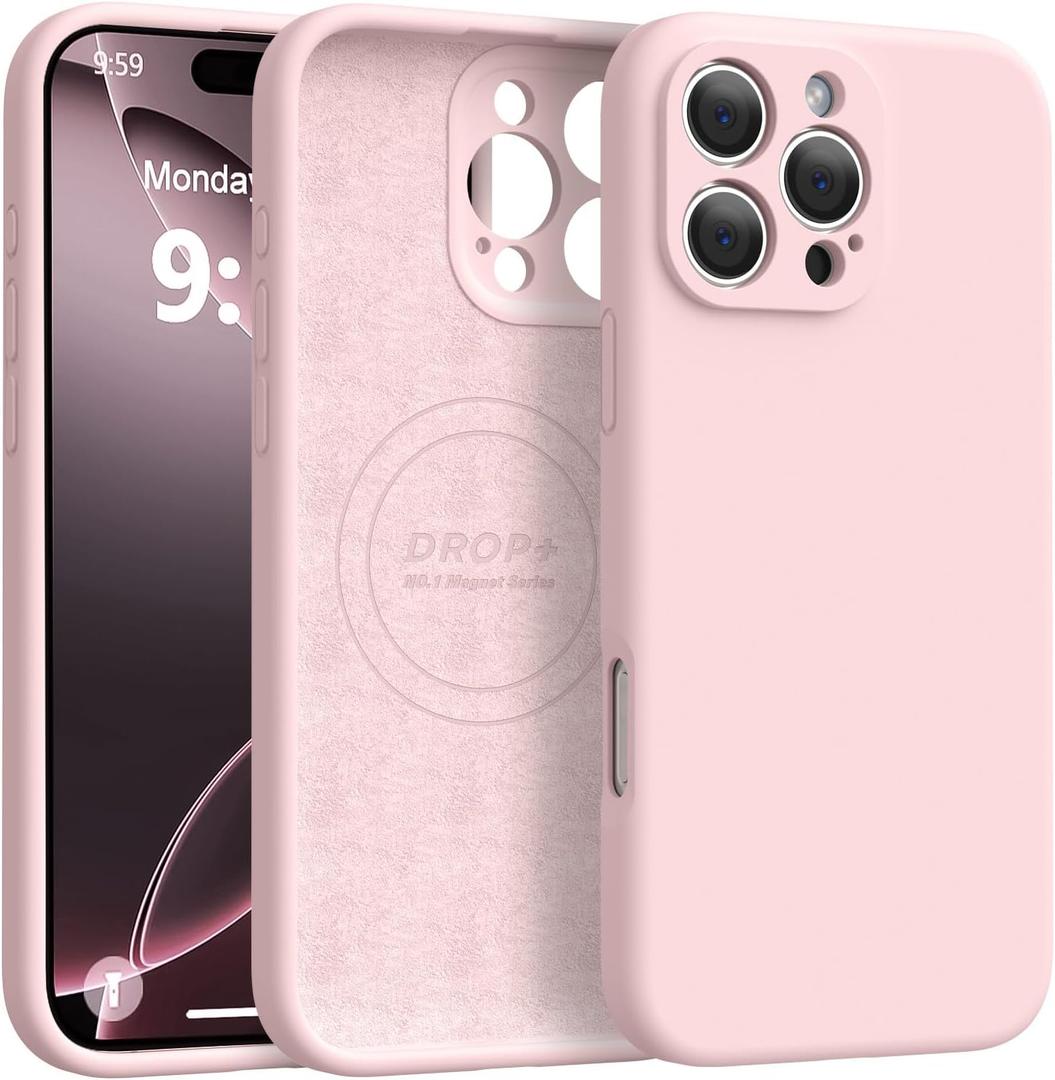 Ktele Magnetic for iPhone 16 Pro Case [Compatible with Magsafe] [Premium Silicone Satin-Smooth Touch] Slim Shockproof Anti-Scratch Microfiber Lining Case, 6.3 inch, Chalk Pink