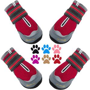 QUMY 4PCS Dog Boots for Dog Shoes & Paw Protectors for Hot Pavement, Summer Heat Protection, Mesh Breathable Nonslip Dog Booties for Hardfloors, Walking Running Hiking Red Size 5