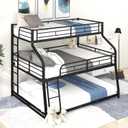 Bellemave Heavy Duty Triple Bunk Bed for Multiple Kids,Twin XL Over Full XL Over Queen Size Triple Bunk Bed with Long and Short Ladder for 3 Kids,Unique Curved Metal Frame,Black