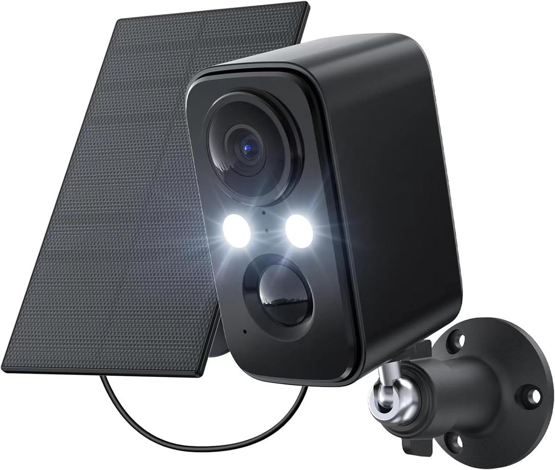 Security Cameras Wireless Outdoor: Cameras for Home Security WiFi Camera with Solar Panel Battery Powered Surveillance System Kit Motion Sensor Alarm Floodlight Night Vision IP66 Waterproof, Black