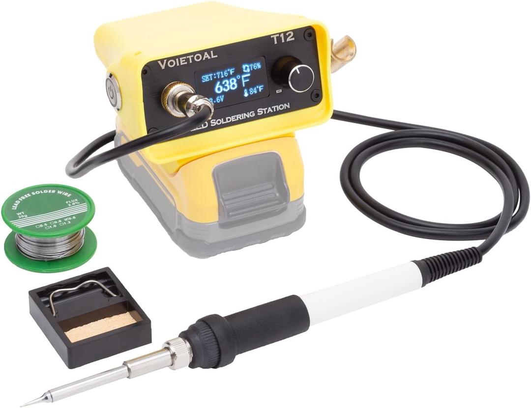 Portable Cordless Soldering Iron Station with T12 Tip for dewalt 20V Max Battery, OLED Display, Precise Heat Control up to 896F, C/F Conversion, Auto Sleep, Welding Tool for DIY, Repair (Tool Only)