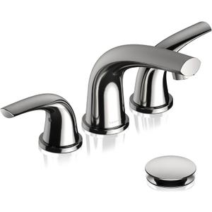 Solid Brass Brushed Nickel Bathroom Faucet Widespread 8-inch Faucets with Pop Up Drain Assembly and 2 Water Supply Lines Faucets