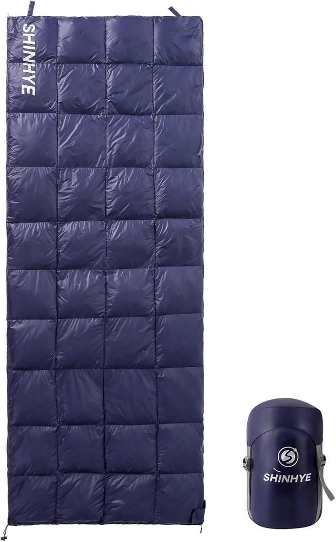 ShinHye Ultralight Adult Sleeping Bag 500g Premium Duck Down - Waterproof & Compressible 3-Season Camping/Backpacking 40-59 with Compression Sack