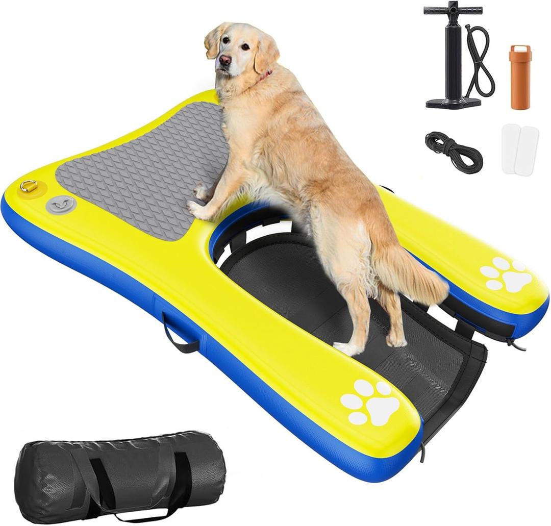 Inflatable Dog Pool Ramp Float Dock Platform for Large Dogs Up to 230 lbs, Dog Water Ramp Ladder with Non Slip Steps | Heavy Duty Floating Dogs Dock for Boat, Inground Above Ground Pool, Lake, River