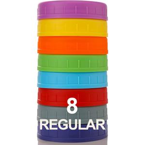 AOZITA 8 Pack REGULAR Mouth Mason Jar Lids for Ball, Kerr and More - Colored Plastic Storage Caps for Mason/Canning Jars - Leak-Proof, Dishwasher Safe & Food Grade