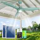 Outdoor Ceiling Fan Light for Gazebo with Battery, 52" Solar Ceiling Fan with Adjustable Thermostat & 2pcs 30W Bifacial Panels for Patios, Porch, Barn, Shed