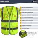JKSafety 9 Pockets Class 2 High Visibility Zipper Front Safety Vest With Reflective Strips,Meets ANSI/ISEA Standard (Large)