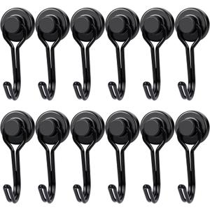 E BAVITE Swivel Swing Magnetic Hooks, 30LB12pack Refrigerator Magnet Hook,Strong Neodymium Magnets, Perfect for Refrigerator and Other Surfaces,60mm(2.36in) in Length (Black)