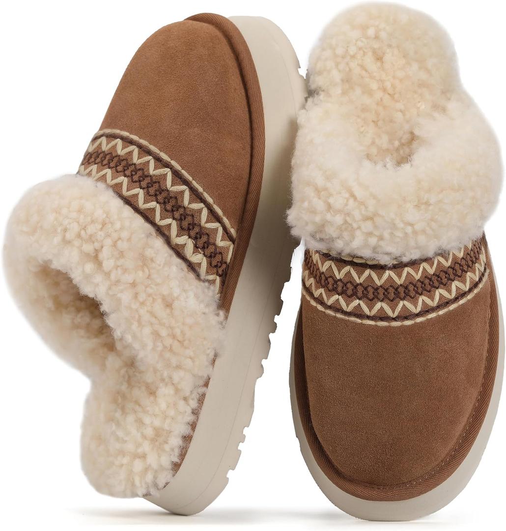 HHUQ Slippers for Women, Winter House Slippers Indoor Outdoor, Fuzzy Platform Slippers Womens (9-10, Chestnut)