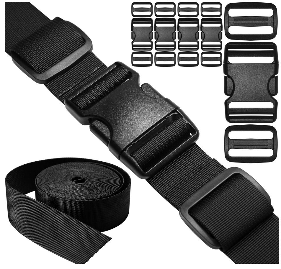 Buckles and Straps Set - 6Yards Nylon Webbing, 5pcs Release Buckles, 10pcs Tri-Glide Sliders for Backpack Strap