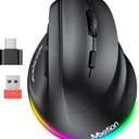 MEETION Ergonomic Mouse, Wireless Vertical Mouse RGB Backlit Rechargeable Mice for Bluetooth(5.2 + 3.0) & USB-A with USB-C Adapter 4 Adjustable DPI for Mac/Windows/Andriod/PC/Tablet/iPad Black