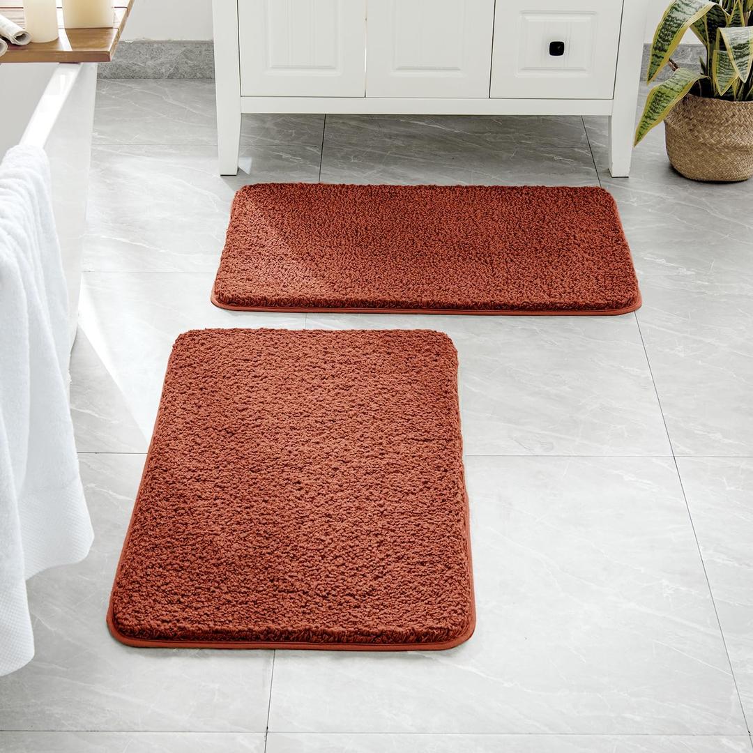 MIULEE Rust Bathroom Rugs Set 2 Piece, Soft Absorbent Microfiber Bath Mat Set, Non Slip Quick Dry Machine Washable Plush Shaggy Bath Rugs for Bathroom Floor, Tub and Shower, 16x24 inches