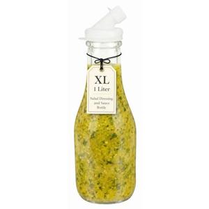 kitchentoolz 32oz Salad Dressing Shaker Bottle – Tall Glass Bottle Salad Dressing Dispenser Container with Tamper-Proof Lid – Ideal for Marinades and Sauces – 1 Pack