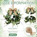 6 Pcs Small Eucalyptus Hanging Wreaths for Cabinets Artificial Greenery Mini Candle Ring Wreath with White Bud Stems and Linen Ribbon for Home Kitchen Front Door Window Wall Wedding Farmhouse Decor