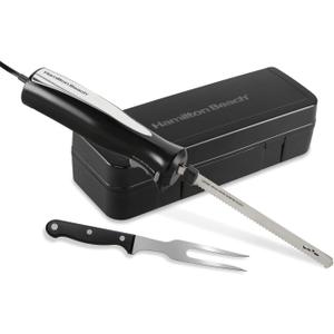 Hamilton Beach Set Electric Carving Knife for Meats, Poultry, Bread, Crafting Foam and More, Storage Case and Serving Fork Included, Black (74277)