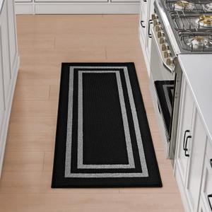 Nautica – Runner Rug | Indoor Runners for Hallways and Entry Rugs| Non-Slip and Non-Skid Entry and Kitchen Door Mat| Machine Washable Entryway Carpet Rugs |2'2" x 6'| Double Border Black