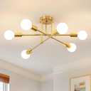 DELIPOP Modern Sputnik Chandelier, 6-Light Gold Industrial Metal Semi Flush Mount Ceiling Light, E26 Base Sputnik Ceiling Light Fixture for Dining Room, Living Room, Kitchen, Bedroom, A-Gold, 6 Light