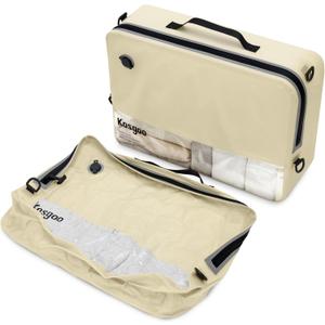 Vacuum Compression Bags for Travel Reusable for Carry-on Suitcase Backpack Home Storage, IP67 Waterproof, Wide Opening, Transparent Window (1 Large Pack No Pump Beige)