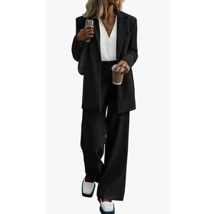 KIRUNDO Women Suits 2 Piece Set Business Casual Dressy Oversized Blazer Jacket and Wide Leg Dress Pantsuits Formal Outfits Large