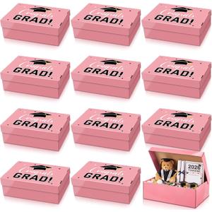 Eersida 12 Pack Graduation Cap Gift Boxes 2026, 14 x 9 x 4 Inch Large Corrugated Keepsake Box Congrats Grad Candy Card Storage High School College Graduation Party Favors Gift for Girls Boy (Pink), 1 count
