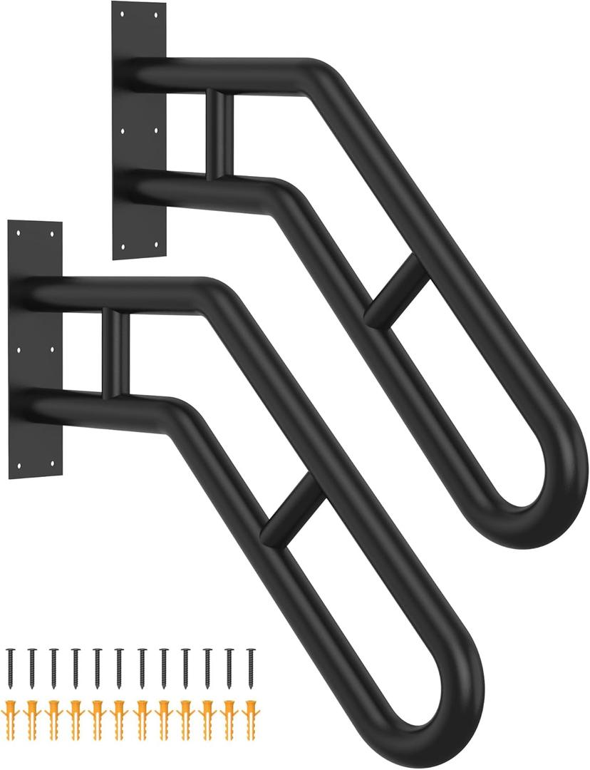 Wall Mount Handrail, Outdoor Grab Bar - 25.8" Bent Black Handrail (2-Pack) for Garage, Porch, Garden Stairs