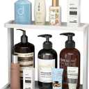 PEKER Bamboo Bathroom Organizer Countertop  Small Vanity Storage Shelf for Makeup, Perfume, Skincare  Natural Cosmetics Display Rack for Dresser, Sink, Kitchen White