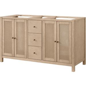 Alaterre Furniture Lucca Bathroom Vanity - Freestanding Cabinet Without Sink - 60 Inch Wood Bathroom Vanity with Soft-Close Doors and Three Drawers - for Double Sink Cabinet (Natural)