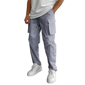 WZIKAI Men's Casual Cargo Pants Elastic Waist Drawstring Joggers Pants Athletic Techwear Jogging Sweatpants with Pockets Grey XL