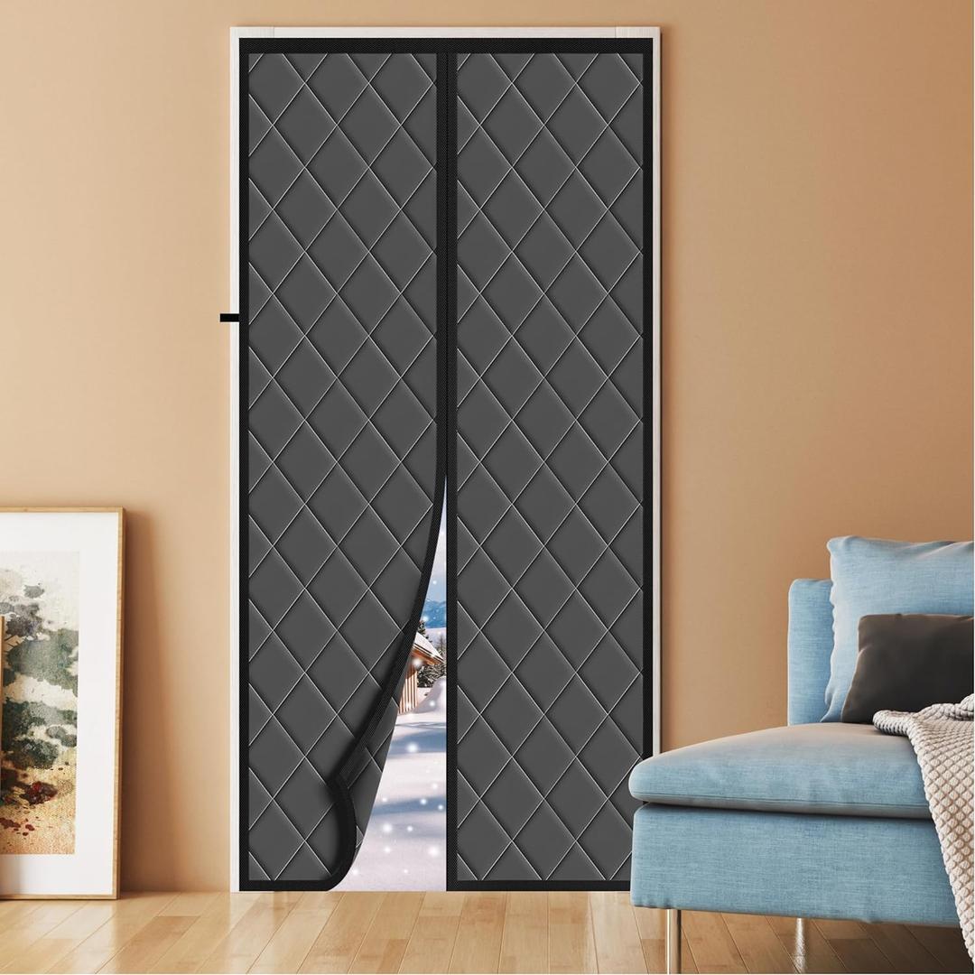 Magnetic Thermal Insulated Door Curtain, Fits Door Size 60" x 80",Durable Oxford Cloth&Thicken Polyester Fiber Fill, Efficient Temperature Control, Durable Construction, Soundproof and Windproof (Dark Gray)