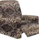 Snake Print Recliner Chair Covers Brown Snakeskin Recliner Sofa Protector with Pocket Stain Resistant Elastic Reclining Couch Cover Machine Washable, 4-Piece