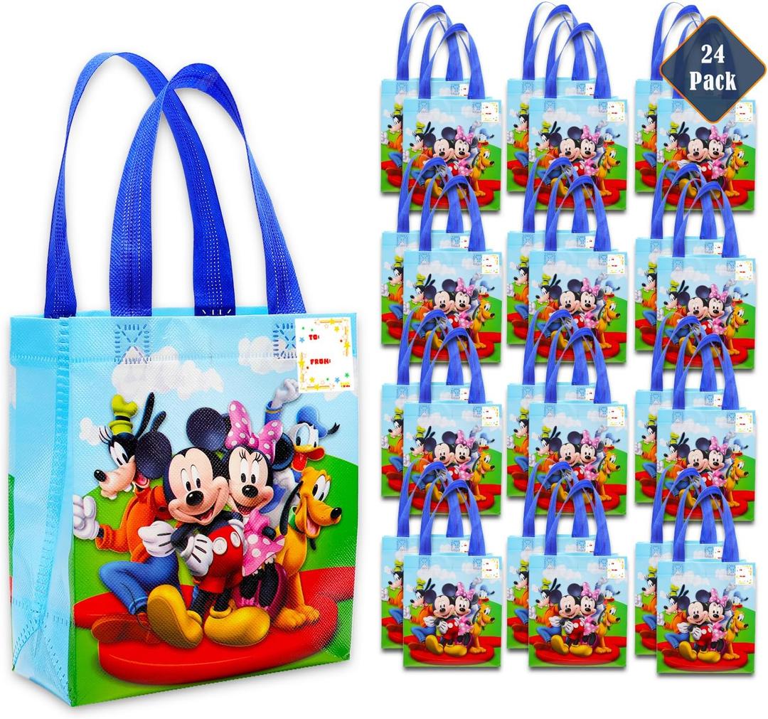 Mickey and Friends Party Favor Bags Set  24 Pack of 8" Mickey Mouse Goodie Bags for Kids Bulk Reusable Totes | Disney Birthday Party Supplies