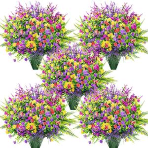 Der Rose 24 Bundles Artificial Flowers Bulk for Outdoors UV Resistant Fake Flowers Spring for Garden Patio Porch Farmhouse Home Window Box DecorColourful
