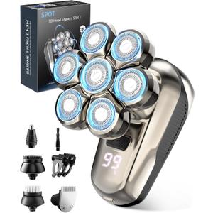 Head Shaver for Bald Men, 5-in-1 Electric Razor with 7D Floating & 2-Speed Modes, IPX7 Waterproof, LED Smart Display and & Type-C Fast Charging, Professional Grooming Kit for Men Gifts, Father's Day